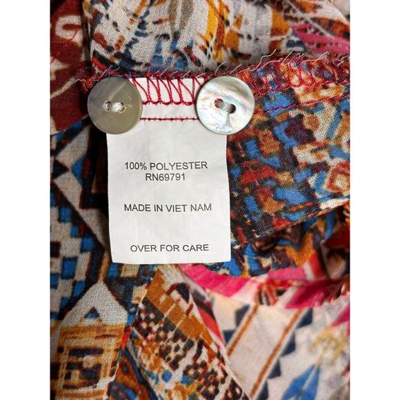 Figueroa Flower Tunic Blouse Womens Size XL Multi V-Neck Roll Tab 3/4 Sleeves - Picture 5 of 7